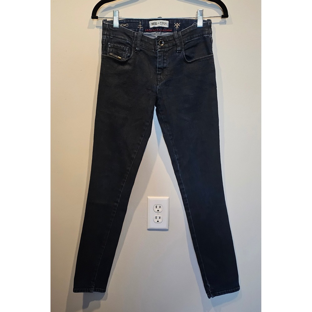 Diesel + Edun Womens Skinny Jeans Black Dark Wash Size 24 Collaboration Stretch